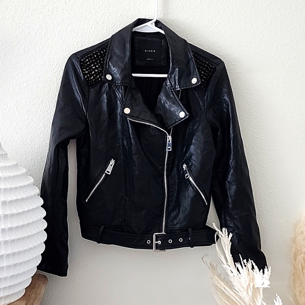Studded faux leather moto bikers jacket